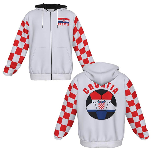 Croatia Unisex Football Fan Zip Hoodie Front and Back