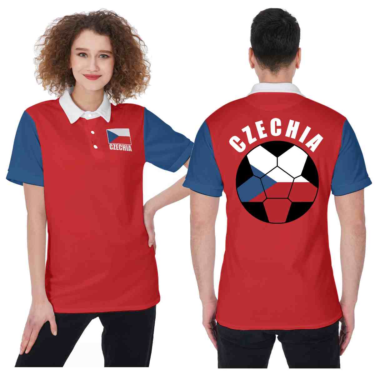 Czechia (Czech Republic) Unisex Football Fan Polo Shirt Front and Back