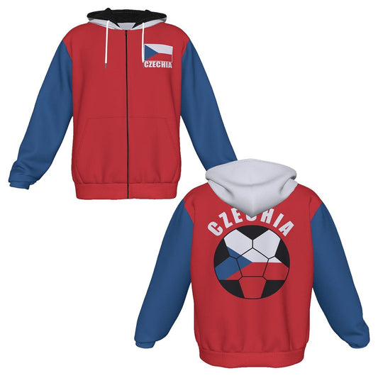 Czechia (Czech Republic) Unisex Football Fan Zip Hoodie Front and Back