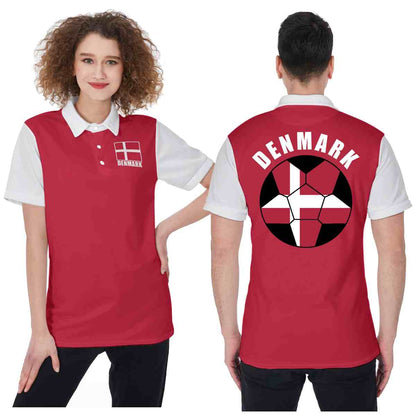 Denmark Unisex Football Fan Polo Shirt Front and Back