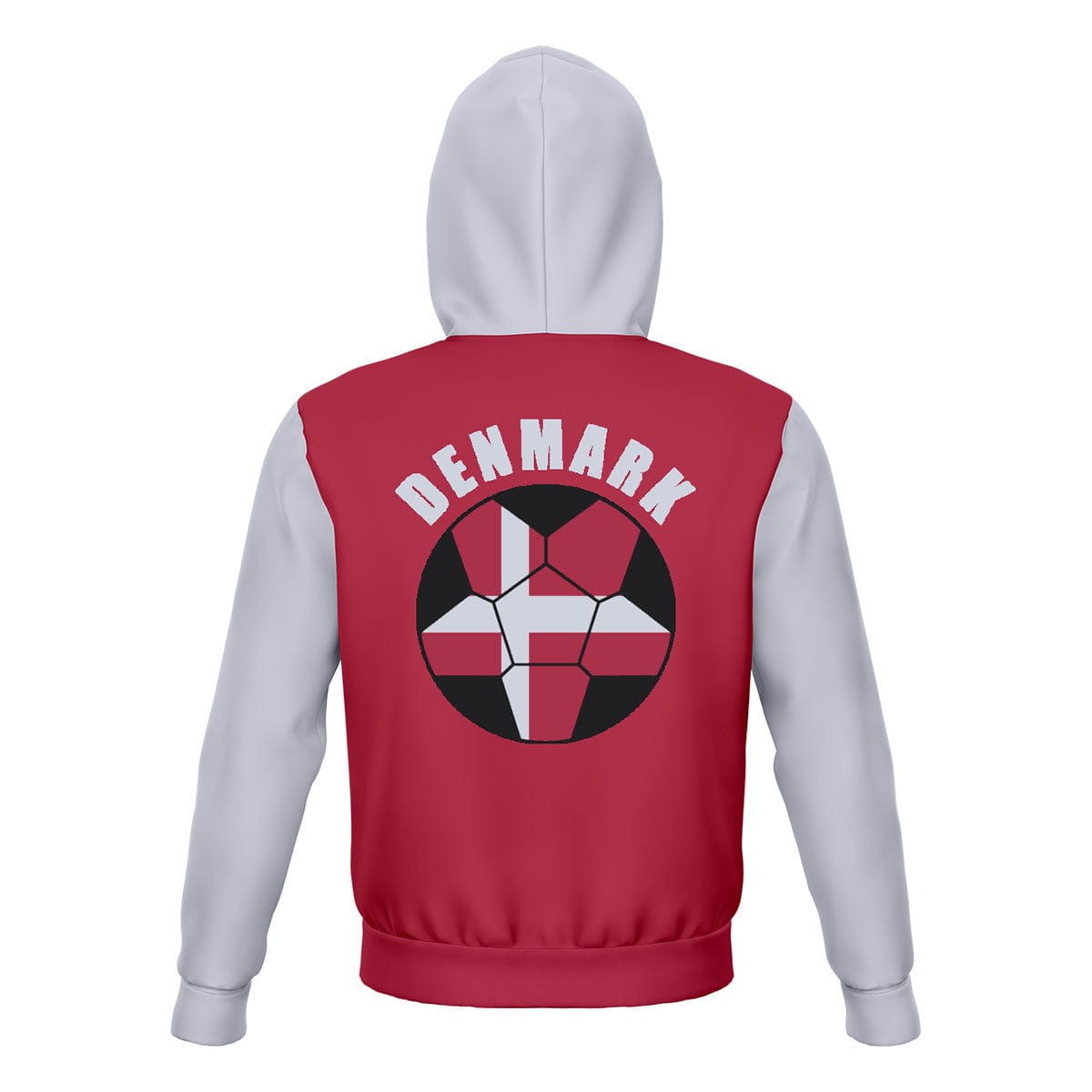 Denmark Unisex Football Fan Pullover Hoodie Back with Hood Up