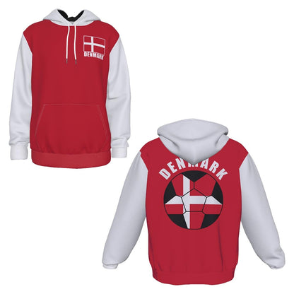 Denmark Unisex Football Fan Pullover Hoodie Front and Back