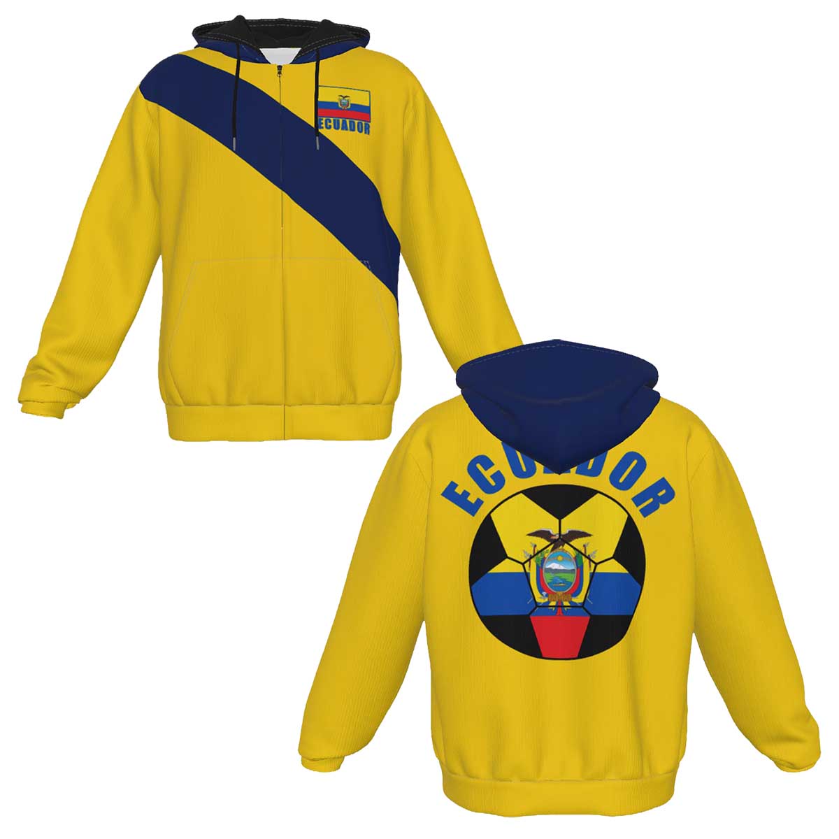 Ecuador Unisex Football Fan Zip Hoodie Front and Back