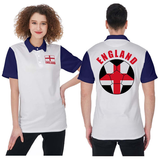 England Unisex Football Fan Polo Shirt Front and Back