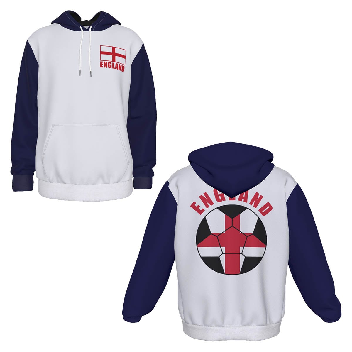 England Unisex Football Fan Pullover Hoodie Front and Back