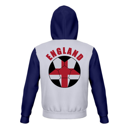 England Unisex Football Fan Zip Hoodie Back with Hood Up