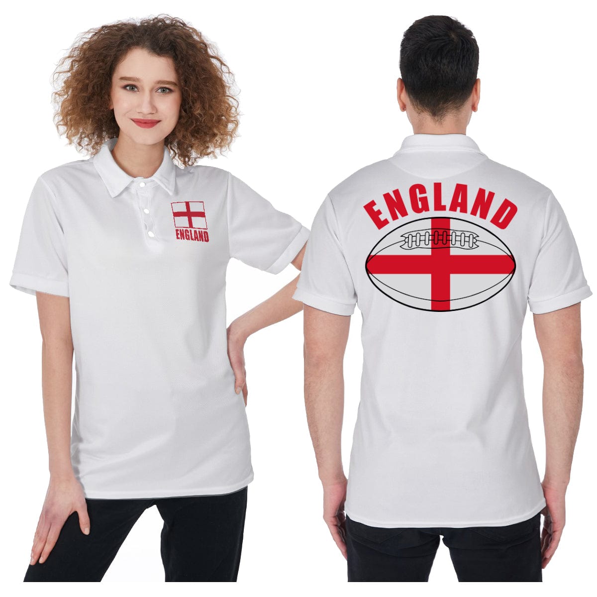 England Unisex Rugby Fan Polo Shirt Front and Back