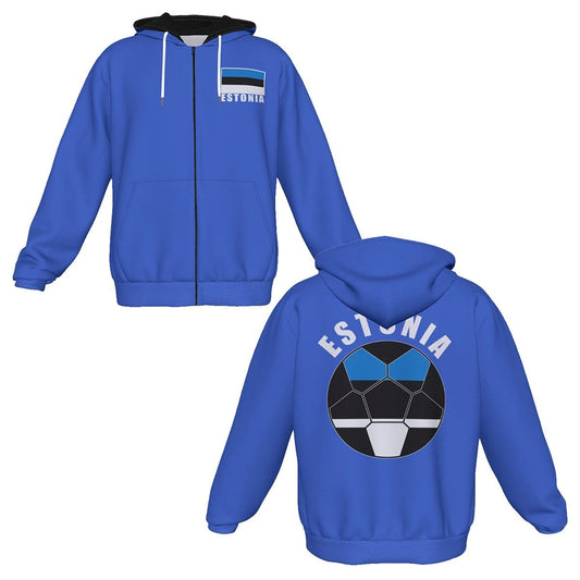 Estonia Unisex Football Fan Zip Hoodie Front and Back