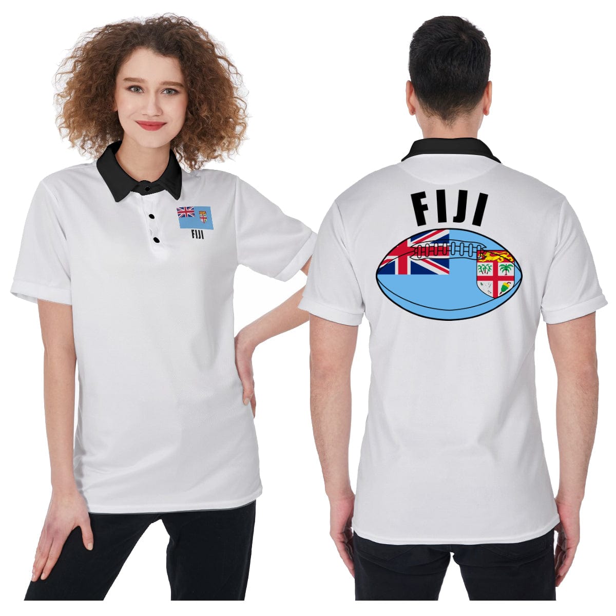 Fiji Unisex Rugby Fan Polo Shirt Front and Back