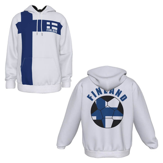 Finland Unisex Football Fan Pullover Hoodie Front and Back