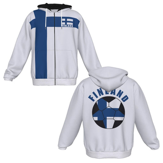 Finland Unisex Football Fan Zip Hoodie Front and Back