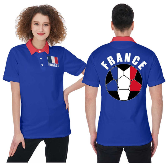 France Unisex Football Fan Polo Shirt Front and Back