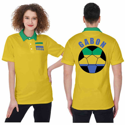 Gabon Unisex Football Fan Polo Shirt Front and Back