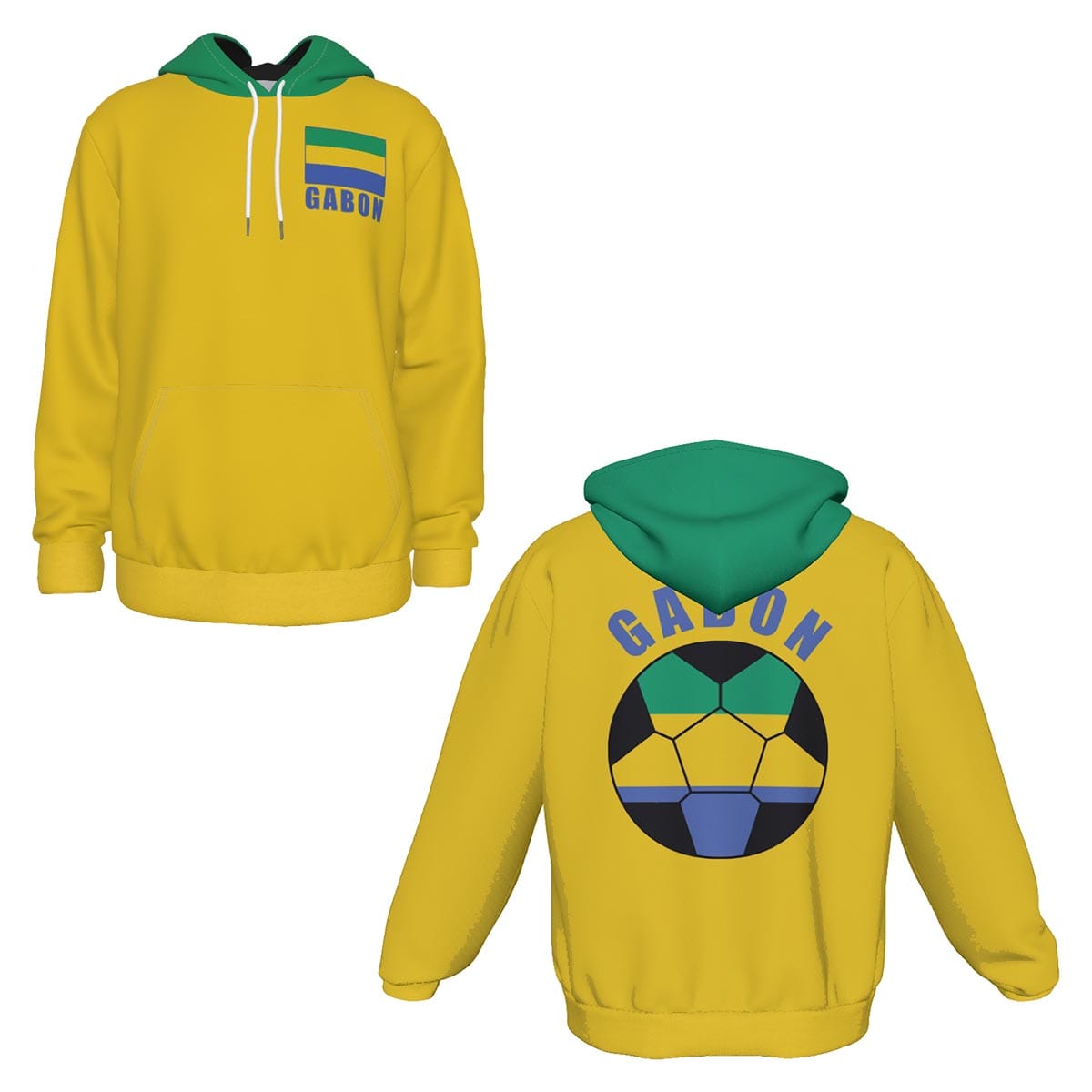 Gabon Unisex Football Fan Pullover Hoodie Front and Back