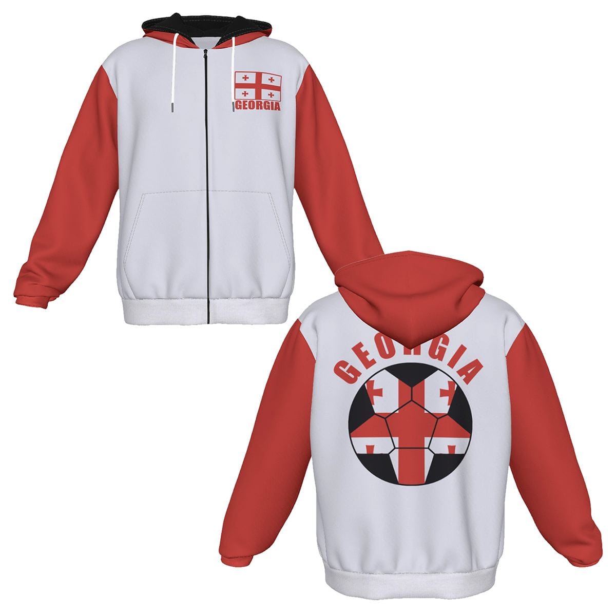 Georgia Unisex Football Fan Zip Hoodie Front and Back