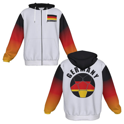 Germany Unisex Football Fan Zip Hoodie Front and Back