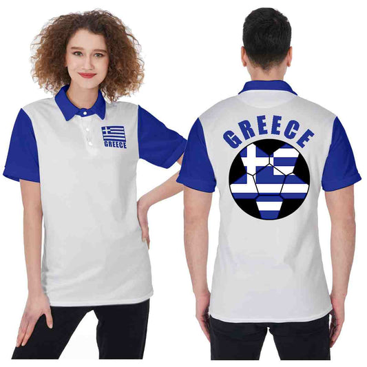 Greece Unisex Football Fan Polo Shirt Front and Back