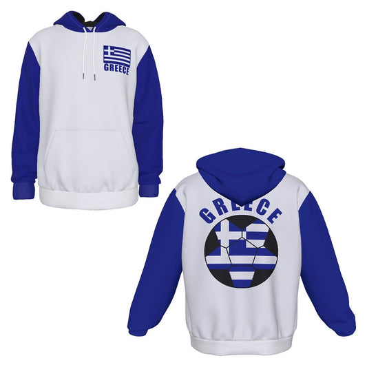 Greece Unisex Football Fan Pullover Hoodie Front and Back