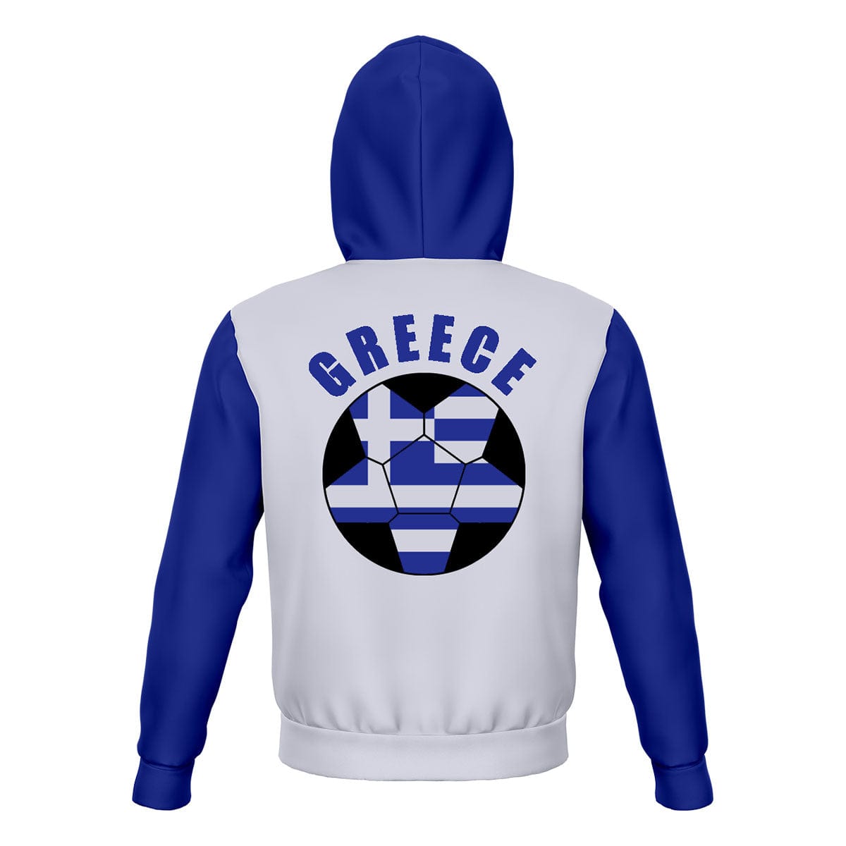 Greece Unisex Football Fan Zip Hoodie Back with Hood Up