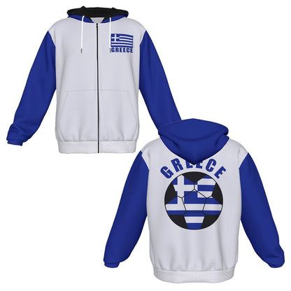 Greece Unisex Football Fan Zip Hoodie Front and Back