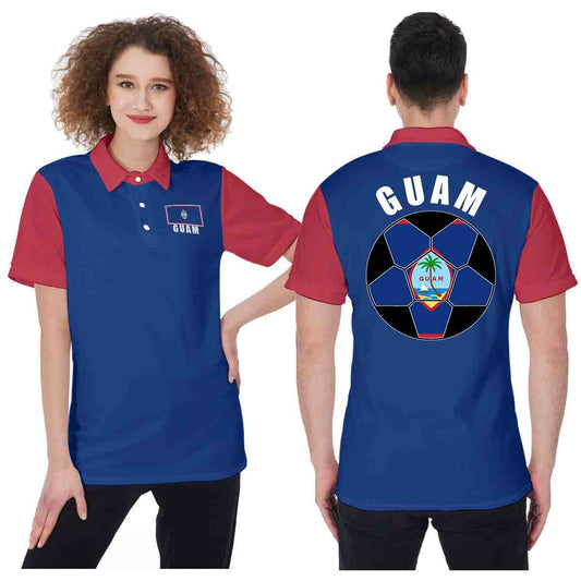 Guam Unisex Football Fan Polo Shirt Front and Back