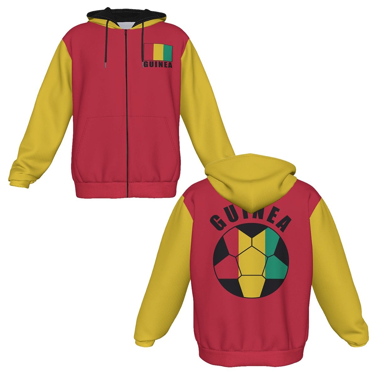 Guinea Unisex Football Fan Zip Hoodie Front and Back