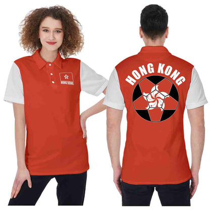 Hong Kong Unisex Football Fan Polo Shirt Front and Back