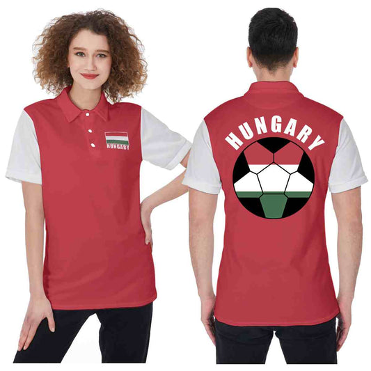 Hungary Unisex Football Fan Polo Shirt Front and Back