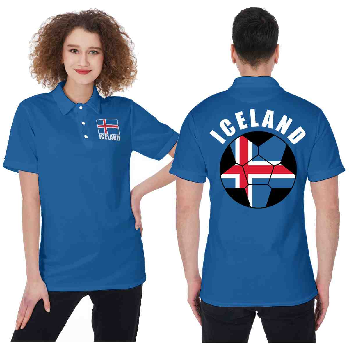 Iceland Unisex Football Fan Polo Shirt Front and Back