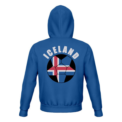 Iceland Unisex Football Fan Zip Hoodie Back with Hood Up