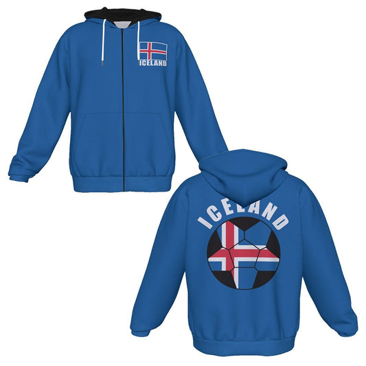 Iceland Unisex Football Fan Zip Hoodie Front and Back