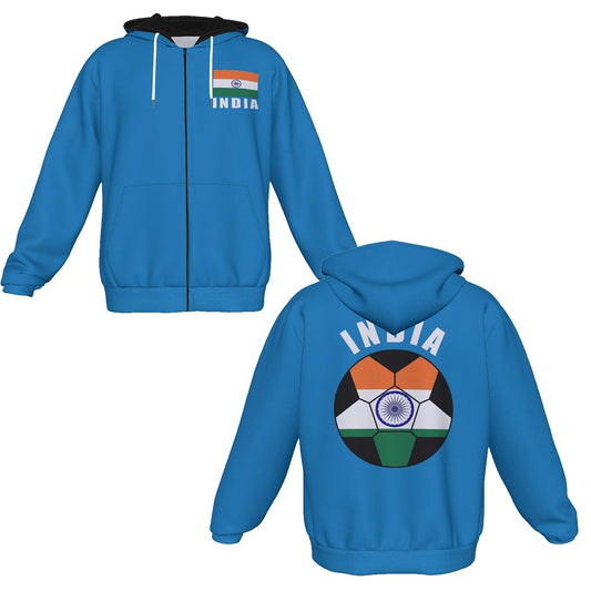 India Unisex Football Fan Zip Hoodie Front and Back