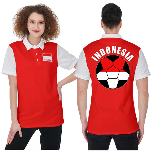 Indonesia Unisex Football Fan Polo Shirt Front and Back