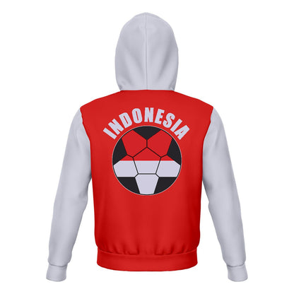 Indonesia Unisex Football Fan Zip Hoodie Back with Hood Up