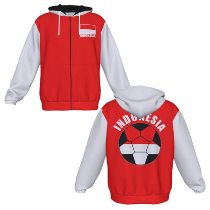 Indonesia Unisex Football Fan Zip Hoodie Front and Back