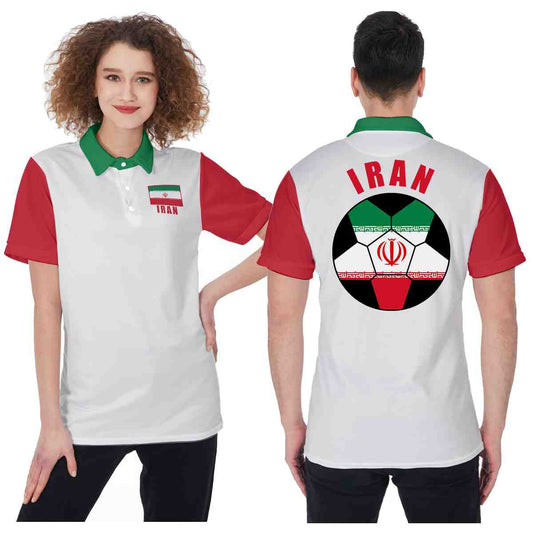 Iran Unisex Football Fan Polo Shirt Front and Back