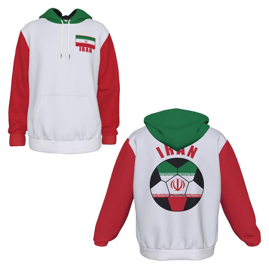 Iran Unisex Football Fan Pullover Hoodie Front and Back