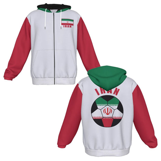 Iran Unisex Football Fan Zip Hoodie Front and Back