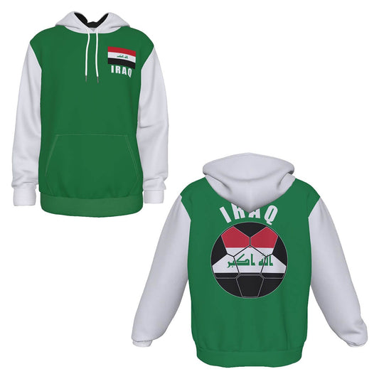 Iraq Unisex Football Fan Pullover Hoodie Front and Back