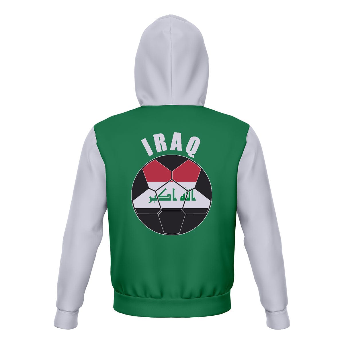 Iraq Unisex Football Fan Zip Hoodie Back with Hood Up