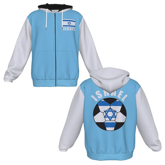 Israel Unisex Football Fan Zip Hoodie Front and Back