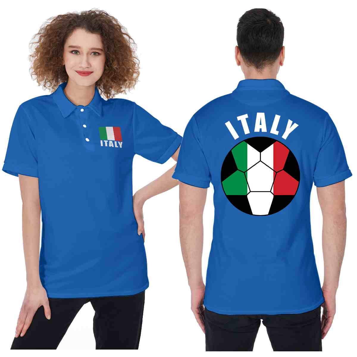 Italy Unisex Football Fan Polo Shirt Front and Back