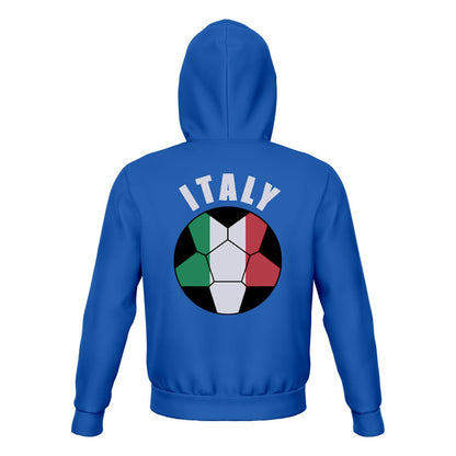 Italy Unisex Football Fan Zip Hoodie Back with Hood Up