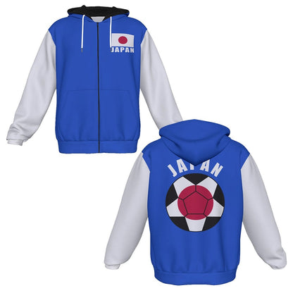 Japan Unisex Football Fan Zip Hoodie Front and Back