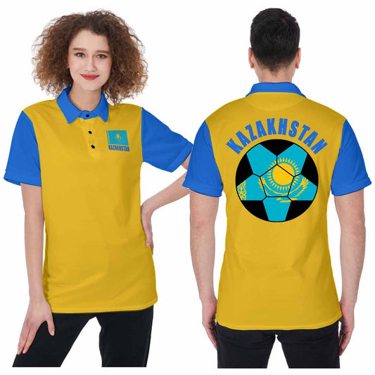 Kazakhstan Unisex Football Fan Polo Shirt Front and Back