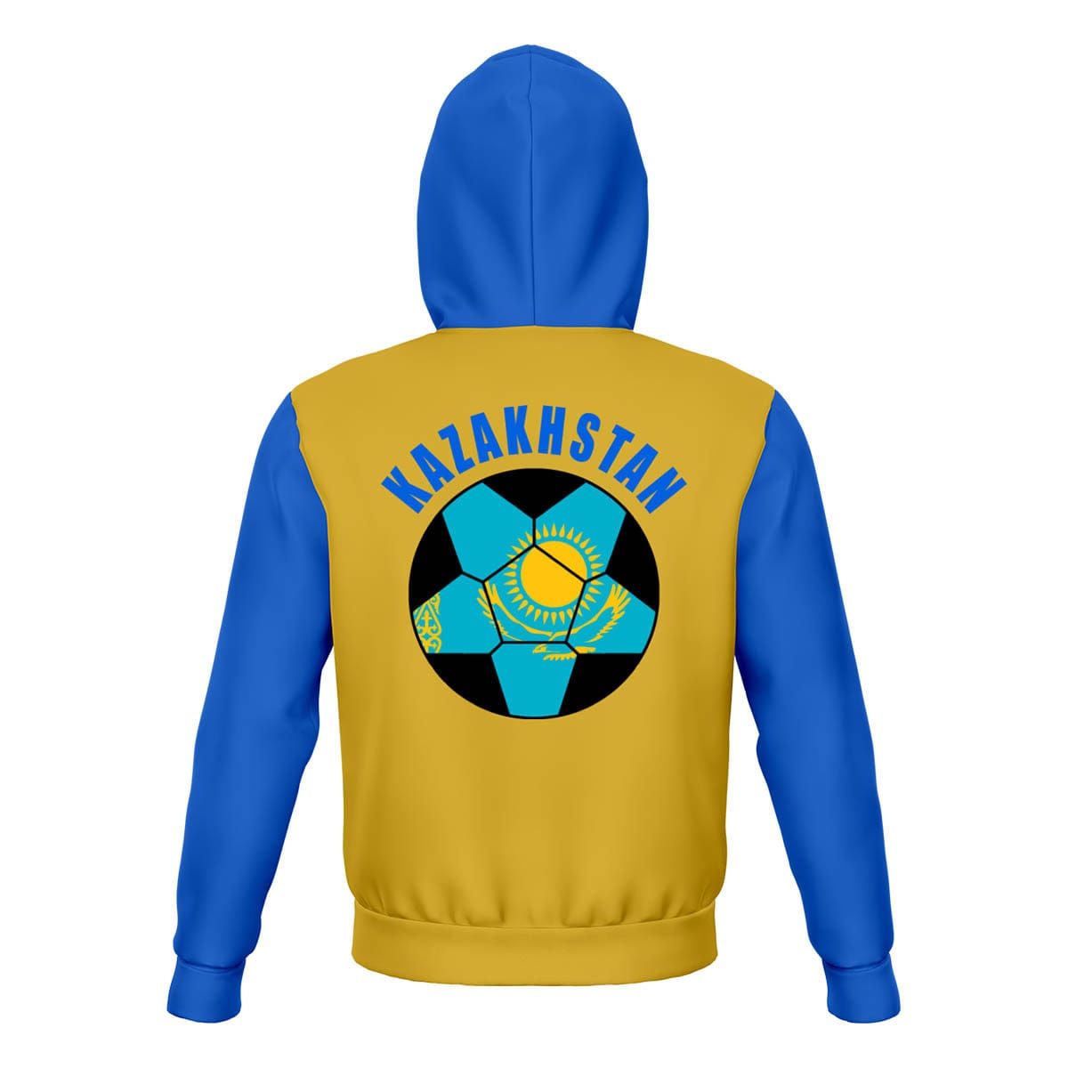 Kazakhstan Unisex Football Fan Zip Hoodie Back with Hood Up