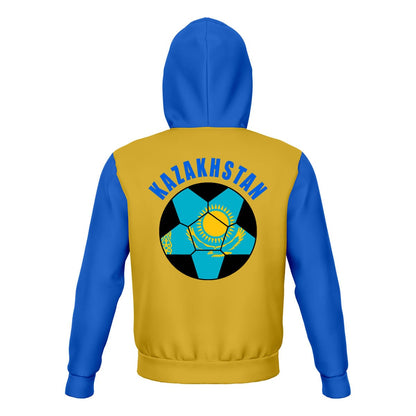 Kazakhstan Unisex Football Fan Zip Hoodie Back with Hood Up