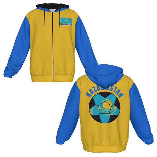 Kazakhstan Unisex Football Fan Zip Hoodie Front and Back