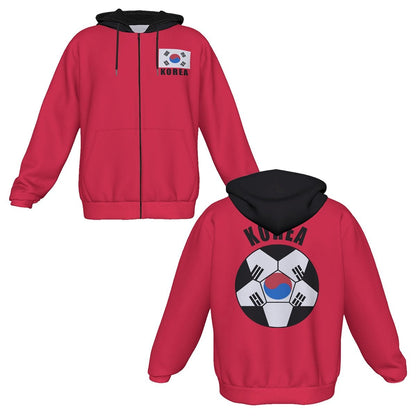 Korea Unisex Football Fan Zip Hoodie Front and Back