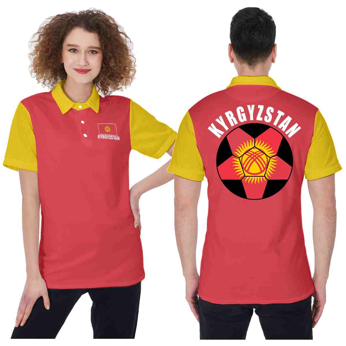 Kyrgyzstan Unisex Football Fan Polo Shirt Front and Back